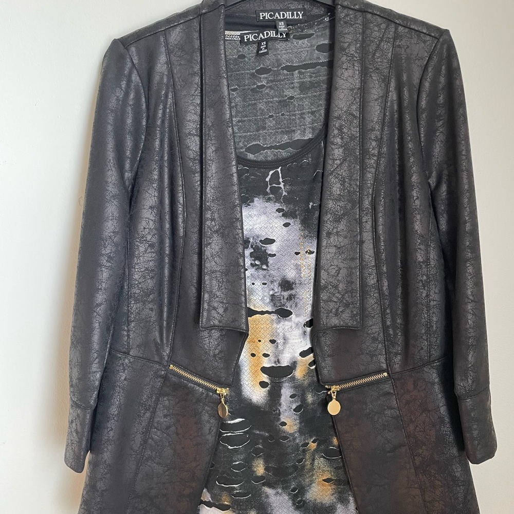 Women's Black Designed Tank Top/Cardigan style blazer Set XS